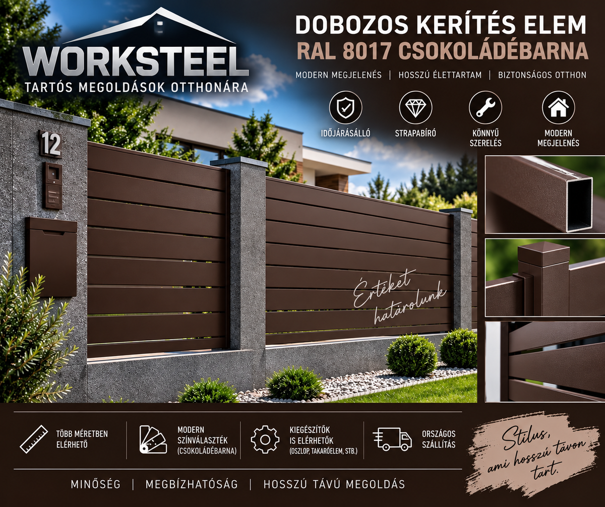 Dobozos kerítés elem Ral 8017 csoki