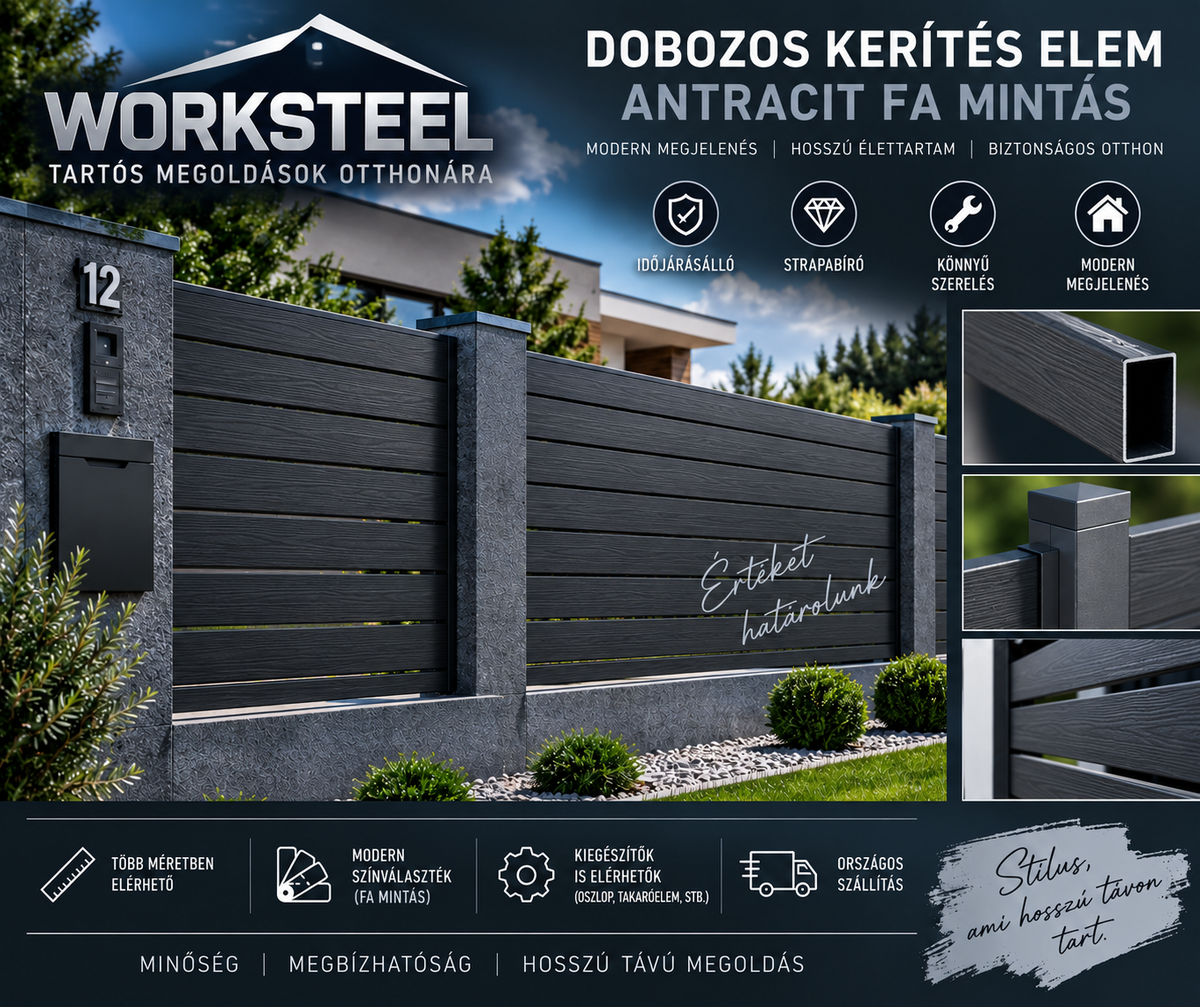 Dobozos kerítéselem – Antracit fa mintás